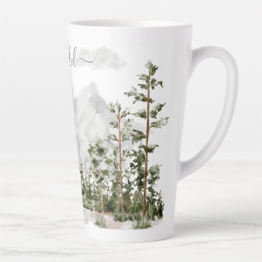 Monogram Waterverf Berg en Bos Latte Mok (Rechts)