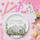 Monogram Waterverf Berg en Bos Papieren Bordje (Feest)