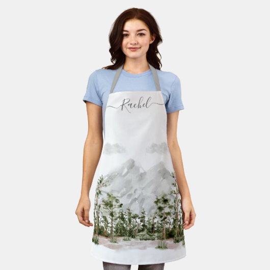 Monogram Waterverf Berg en Bos Schort (Gedragen)