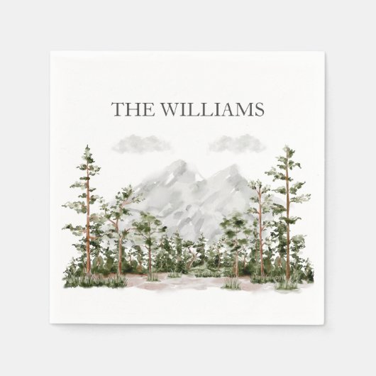 Monogram Waterverf Berg en Bos Servet (Voorkant)