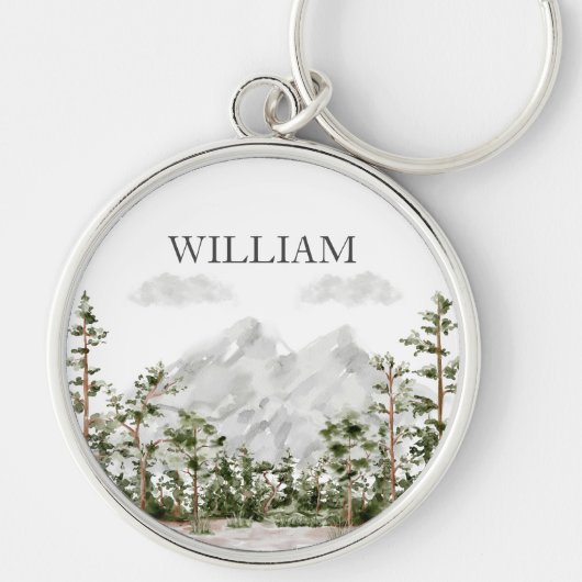 Monogram Waterverf Berg en Bos Sleutelhanger (Voorkant)
