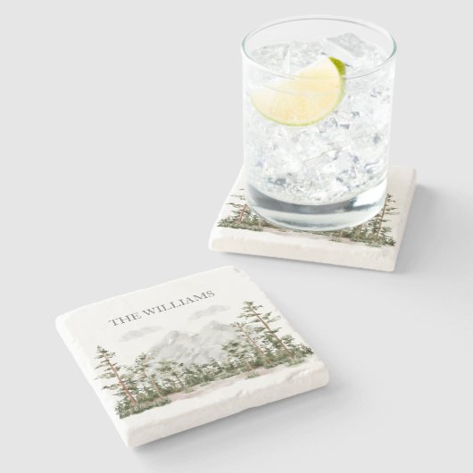 Monogram Waterverf Berg en Bos Stenen Onderzetter (Zijkant)