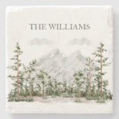 Monogram Waterverf Berg en Bos Stenen Onderzetter (Voorkant)