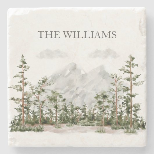 Monogram Waterverf Berg en Bos Stenen Onderzetter (Voorkant)
