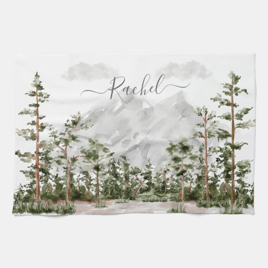Monogram Waterverf Berg en Bos Theedoek (Horizontaal)