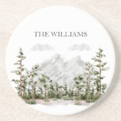 Monogram Waterverf Berg en Bos Zandsteen Onderzetter (Voorkant)