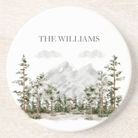 Monogram Waterverf Berg en Bos Zandsteen Onderzetter (Voorkant)
