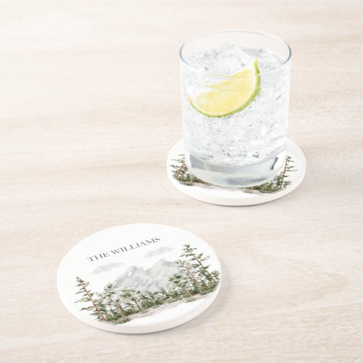 Monogram Waterverf Berg en Bos Zandsteen Onderzetter (Zijkant)