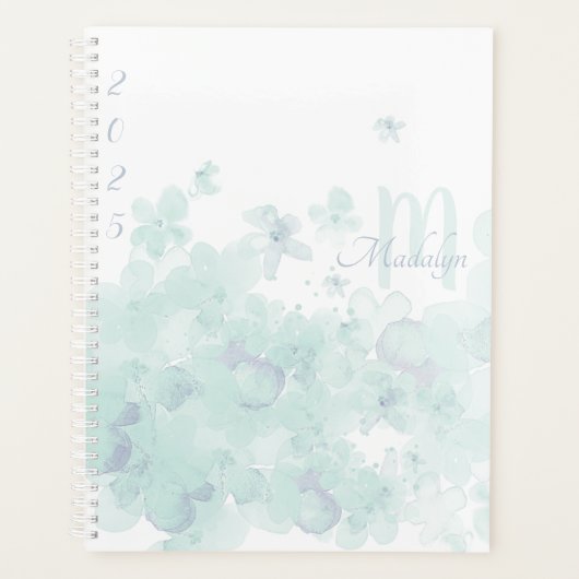 Monogram Waterverf Blauw 2025 Bloemen Planner (Voorkant)