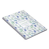 Monogram waterverf Blauw en Groene Bladeren | Notitieboek (Rechterzijde)