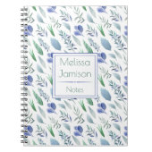 Monogram waterverf Blauw en Groene Bladeren | Notitieboek (Voorkant)