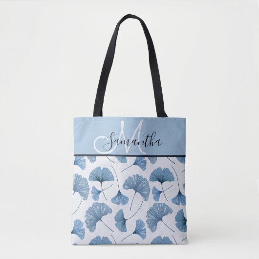 Monogram waterverf blauw en witte loof tote bag (Voorkant)