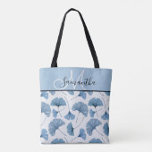 Monogram waterverf blauw en witte loof tote bag (Achterkant)