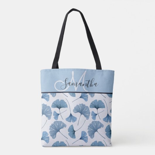 Monogram waterverf blauw en witte loof tote bag (Achterkant)