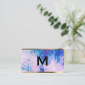 Monogram Waterverf Blauw Paars met sierstrip Visitekaartje (Staand voorkant)