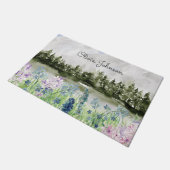 Monogram Waterverf Blauw Paarse Bloemenweide Deurmat (Schuin)