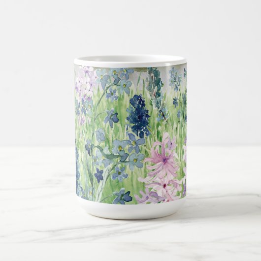 Monogram Waterverf Blauw Paarse Bloemenweide Koffiemok (Center)