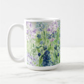 Monogram Waterverf Blauw Paarse Bloemenweide Koffiemok (Links)