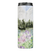 Monogram Waterverf Blauw Paarse Bloemenweide Thermosbeker (Achterkant)