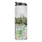 Monogram Waterverf Blauw Paarse Bloemenweide Thermosbeker (Geroteerd rechts)