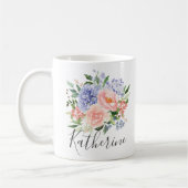Monogram Waterverf Blauw Roze Lente Bloemen Koffiemok (Links)