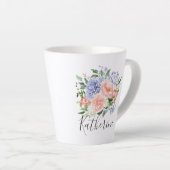 Monogram Waterverf Blauw Roze Lente Bloemen Latte Mok (Rechterhoek)