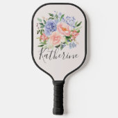 Monogram Waterverf Blauw Roze Lente Bloemen Pickleball Paddle (Achterkant)