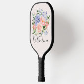 Monogram Waterverf Blauw Roze Lente Bloemen Pickleball Paddle (Links)