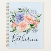 Monogram Waterverf Blauw Roze Lente Bloemen Planner (Voorkant)