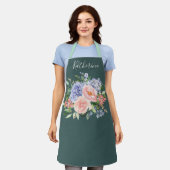 Monogram Waterverf Blauw Roze Lente Bloemen Schort (Gedragen)
