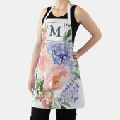 Monogram Waterverf Blauw Roze Lente Bloemen Schort (Insitu)