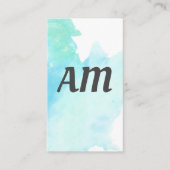 Monogram | Waterverf Blauwe Achtergrond Visitekaartje (Voorkant)