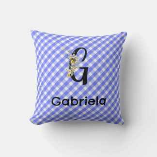 Monogram waterverf bloem geruit blauw patroon kussen