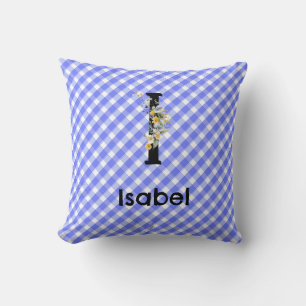 Monogram waterverf bloem geruit blauw patroon kussen