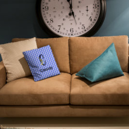 Monogram waterverf bloem gingham blauwe patroon kussen