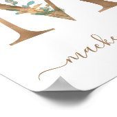 Monogram Waterverf Bloem Gouden Letter M Poster (Hoek)