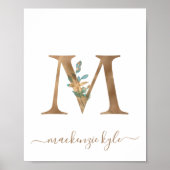 Monogram Waterverf Bloem Gouden Letter M Poster (Voorkant)
