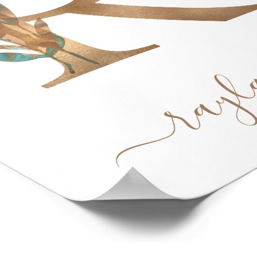 Monogram Waterverf Bloem Gouden Letter R Poster (Hoek)