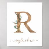Monogram Waterverf Bloem Gouden Letter R Poster (Voorkant)