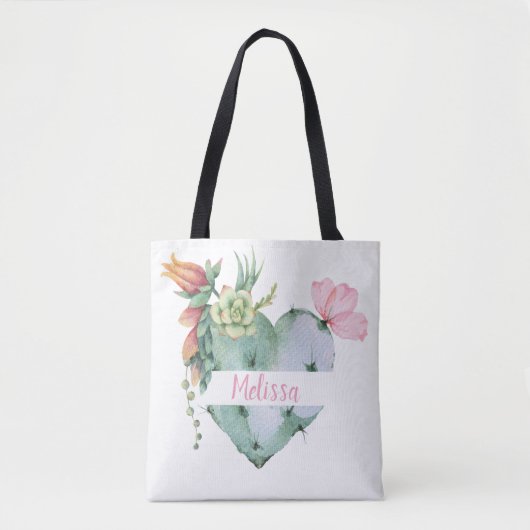 Monogram  Waterverf Bloemen Aangepaste naam Tote Bag (Voorkant)