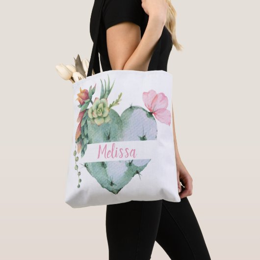 Monogram  Waterverf Bloemen Aangepaste naam Tote Bag (Dichtbij)
