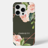 Monogram Waterverf Bloemen Donkergroen Case-Mate iPhone Case (Achterkant)