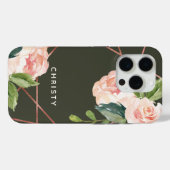 Monogram Waterverf Bloemen Donkergroen Case-Mate iPhone Case (Achterkant (horizontaal))