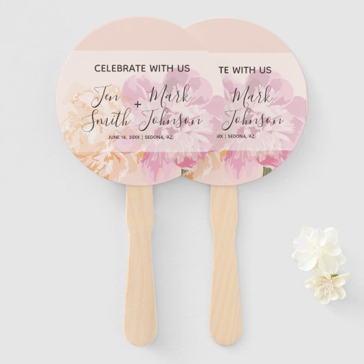 Monogram. Waterverf Bloemen. Lente bruiloft. Handwaaier (Voorkant en achterkant)