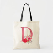 Monogram Waterverf Bloemen Roos Gold Alphabet D Tote Bag (Voorkant)