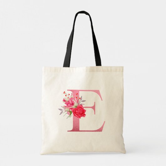 Monogram Waterverf Bloemen Roos Gold Alphabet E Tote Bag (Achterkant)