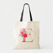 Monogram Waterverf Bloemen Roos Gold Alphabet E Tote Bag (Voorkant)