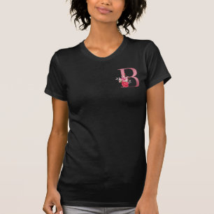 Monogram Waterverf Bloemen Roze Gouden Alfabet B T-shirt