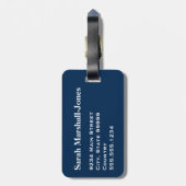 Monogram Waterverf Bloemenblauw Denim en Rode Roos Bagagelabel (Achterkant verticaal)