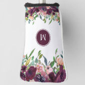 Monogram Waterverf Bloemendecor Roze Paars Marsala Golfheadcover (Draai 90)